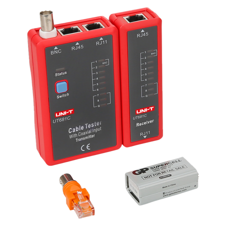 UT681C - Tester di cavi - Controllo dello stato dei cavi RJ45/RJ11/BNC - Test modalità veloce e modalità lenta - Spegnimento aut