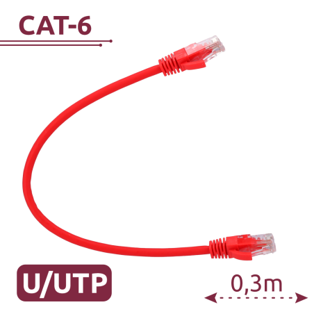 UTP6-H-03R - Cavo UTP - Ethernet - Connettori RJ45 - Categoria 6 - 0,3 m - Colore rosso