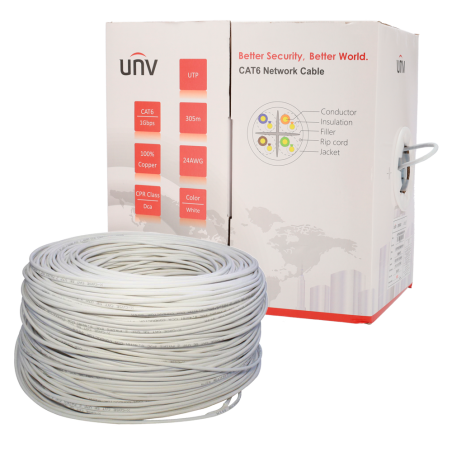 UV-UTP6-300-BC24AWG-DCA-B-W - Uniview cavo UTP categoria 6 - Conduttore OFC,100% rame - Diametro 24 AWG-0,53mm - Certificato Dca