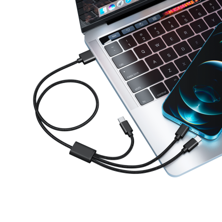 VG-V303 - Veger - Cavo USB 3 in 1 - USB-A a USB-C, Lightning e Micro-USB - Guaina in metallo, Nylon intrecciato - Lunghezza 1.5m