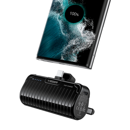 VG-W0558 - VEGER Mini Power bank con LED di ricarica - Capacità 5000mAh - Ingressi USB-C, Connettore USB-C - Uscita Connettore U