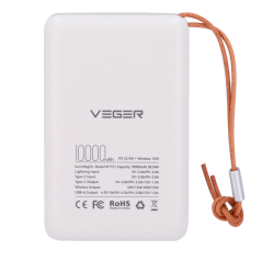 VG-W1151-W - VEGER Power bank magnetica wireless - Capacità 10000mAh - Ingressi USB-C, Lightning - Uscite USB-C, USB-A, Wireless