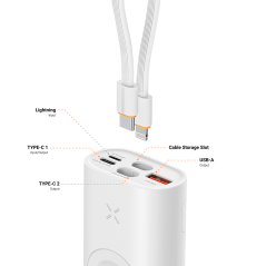 VG-W1162S - VEGER Mini Power bank con LED di ricarica - Capacità 10000mAh - Ingressi USB-C, Lightning - Uscite 2x USB-C, USB-A,
