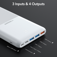 VG-W2060 - VEGER Power bank con LED di ricarica - Capacità 20000mAh - Ingressi USB-C, Micro USB, Lightning - Uscite USB-C, 3x US