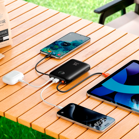 VG-W2068 - VEGER Power bank con display LCD - Capacità 20000mAh - Ingressi USB-C, Cavo USB-C - Uscite USB-C, USB-A e cavi integr