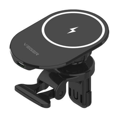VG-Y38 - Caricabatterie wireless VEGER - Potenza 15W - Ingresso USB-C - Ricarica veloce - Uscita wireless - Per auto | Colore ne