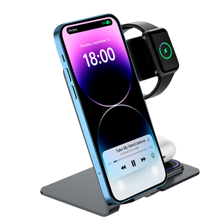 VG-Y9 - Caricabatterie wireless VEGER - Potenza 15W - Ingresso USB-C - Ricarica veloce - Uscite: Smartphone, Airpods e Apple Wat