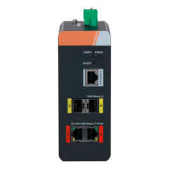 XS-SWI0402HIPOE-MGF-120-DIN - Switch PoE X-Security su Guida DIN - 2 porte PoE RJ45 + 2 SFP - Velocità 10/100/1000 Mbps - 90W po