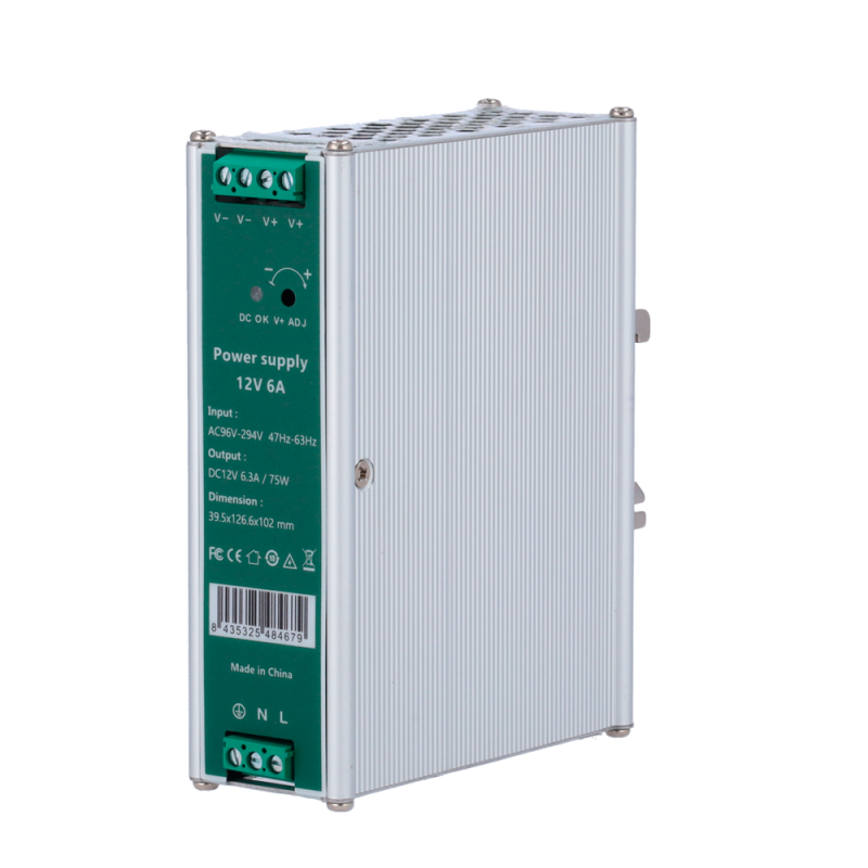 DC12V6A-DIN - Alimentatore a commutazione - uscita DC 12 V 6.3 A / 75 W - Tensione in ingresso AC100V-240V /50Hz-60Hz - 103 (P) 