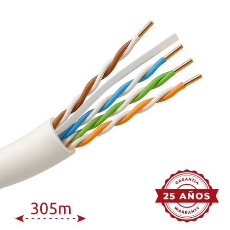 UTP6E-300-CCA - Cavo UTP Safire - Soddisfa il test Fluke 90m - Categoria 6 - Bobina da 305 metri - Conduttore CCA - Diametro 6.0