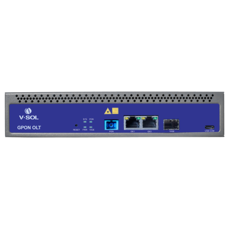 VSOL-V1600GS-F - V-SOL Single Pon Gpon OLT - 2 Porte RJ45 10/100/1000 Mbps + 1 Porta SFP+ 1/10Gigabit - Fino a 128 ONT per dispo