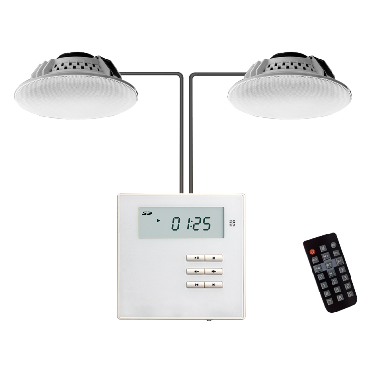 DSPPA-M2U - 2 x Diffusori da soffitto 2x10W - Amplificatore da parete - Riproduzione via BT, FM, SD, USB, AUX - Telecomando