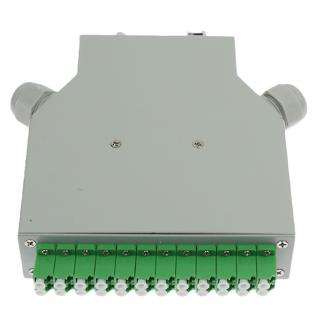 FIBERBOX-DIN-12-LC - Scatola in fibra - 12 Porte LC/APC duplex - Tipo APC lucido, colore verde - Vassoio di giunzione (senza pig