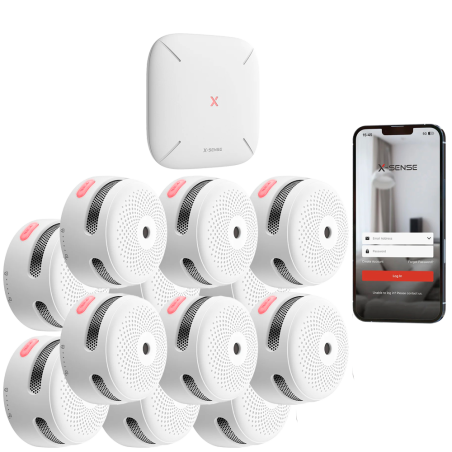 FS121 - Kit di rilevamento antincendio standalone X-Sense - Include 12 rilevatori di fumo XS01-M e Hub SBS50 - Connessione all'H