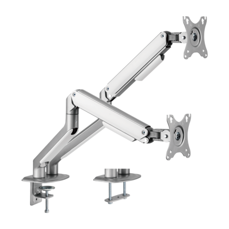 LDT63-C024-SILVER - Supporto per doppio monitor - Installazione a tavolo - Carico massimo 9 Kg/braccio - Inclinazione -55º +55º 