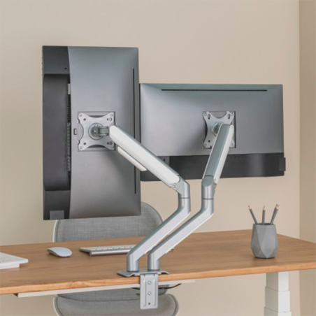 LDT63-C024-SILVER - Supporto per doppio monitor - Installazione a tavolo - Carico massimo 9 Kg/braccio - Inclinazione -55º +55º 