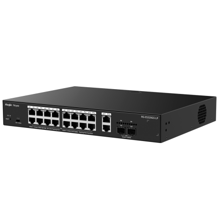 RG-ES220GS-LP - Reyee Switch PoE Cloud Managed - 16 PoE 802.3af/at + 2 SFP + 2 uplink RJ45 - 18 RJ45 10/100/1000Mbps + 2 SFP 10/