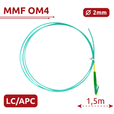 SF-LC-APC-OM4-0015M-D20-A - Pigtail in fibra ottica - Fibra multimodale OM4 - Connettore LC APC simplex - Lunghezza 1.5m - Coper