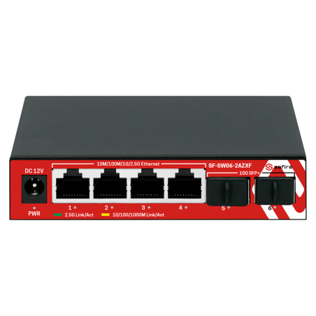SF-SW06-2AZXF - Switch Multigagibit 2,5Gbps - 4 puertos + 2 Uplink SFP 10G - Velocidad de puertos 2,5/1Gbps - Tasa de reenvío de