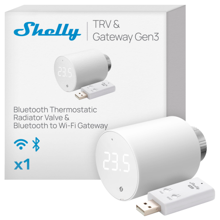 SH-BLU-TRVX1-SH-BLU-GATEWAY-GEN3 - Shelly BLU TRV x1 + Shelly Blu Gateway Gen3 - WiFi 2.4 GHz IEEE802.11 b/g/n / Bluetooth - Val