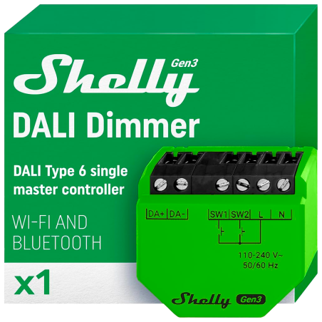 SH-DALI-DIMMER-GEN3 - Shelly DALI Dimmer Gen3 - WiFi 2.4 GHz IEEE802.11 b/g/n - Bluetooth - Regulador intensidad de luminarias D