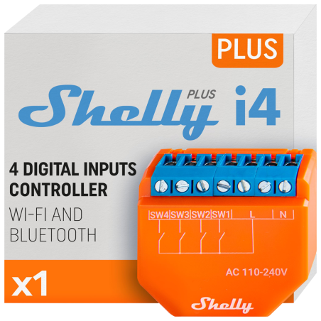 SH-PLUS-I4 - Shelly Plus I4 - WiFi 2.4 GHz IEEE802.11 b/g/n / Bluetooth - Interruttore intelligente - Supporta 110-240 V - Suppo