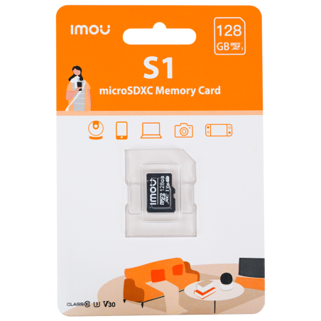 ST2-128-S1-IMOU - Scheda microSD Imou - Capacità 128 GB - Classe 10 | Velocità R/W: 95/38 MB/s - Cicli E/P: fino a 500 - Telecam