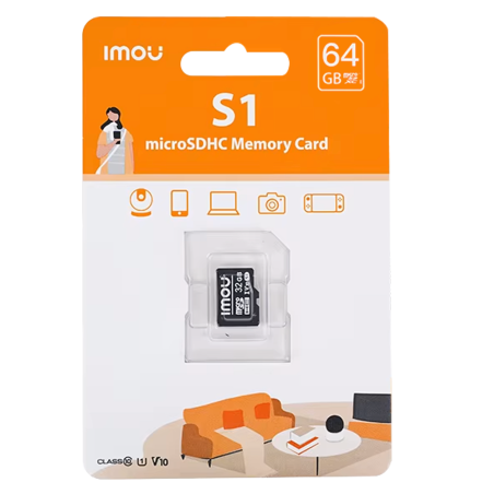 ST2-64-S1-IMOU - Scheda microSD Imou - Capacità 32 GB - Classe 10 | Velocità R/W: 95/38 MB/s - Cicli E/P: fino a 500 - Telecamer
