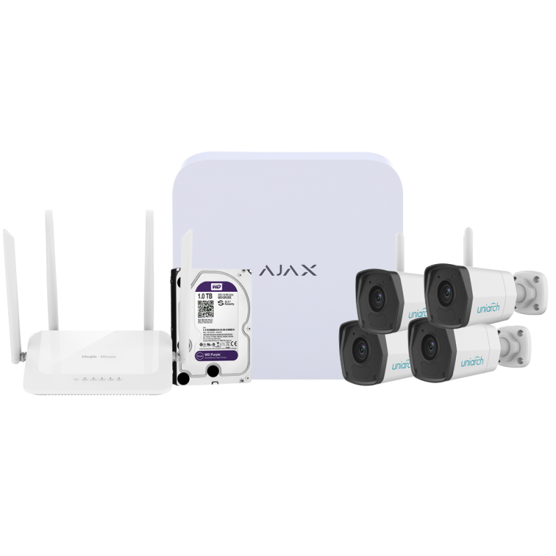 AJ-NVRKIT108B-2W - Kit di videosorveglianza Ajax - Videoregistratore Ajax da 8 canali - 4 telecamere bullet WiFi da 2 Mpx Uniarc AJ-NVRKIT108B-2W - Kit di videosorveglianza Ajax - Videoregistratore Ajax da 8 canali - 4 telecamere bullet WiFi da 2 Mpx Uniarc