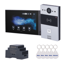AK-KIT203 - Kit videocitofonico Linux - 2 fili & WiFi | Postazione esterna e monitor IPS - Audio bidirezionale Crystal Clear