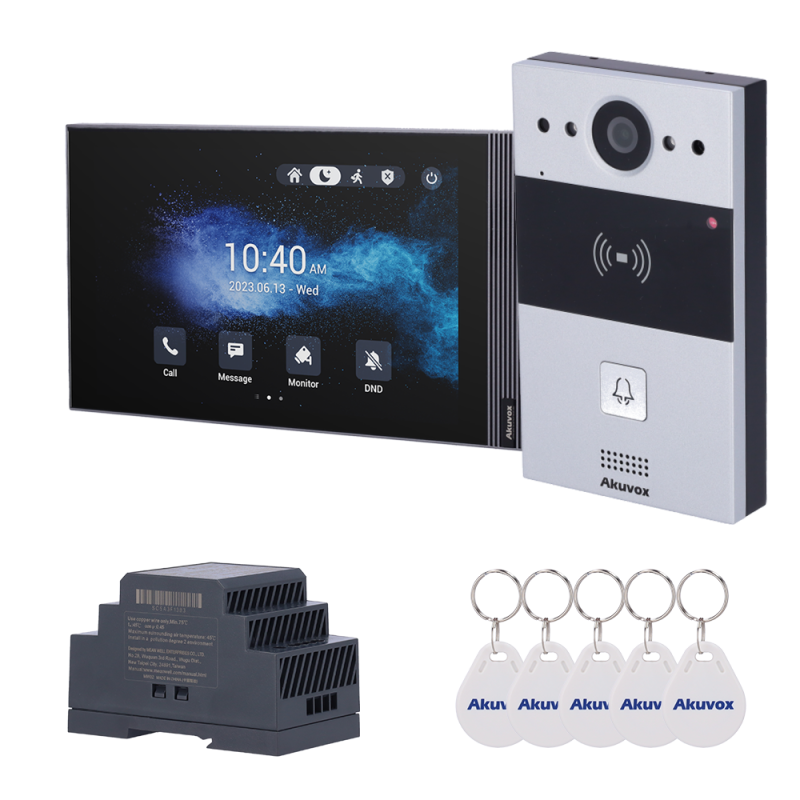 AK-KIT203 - Kit videocitofonico Linux - 2 fili &amp WiFi | Postazione esterna e monitor IPS - Audio bidirezionale Crystal Clear 