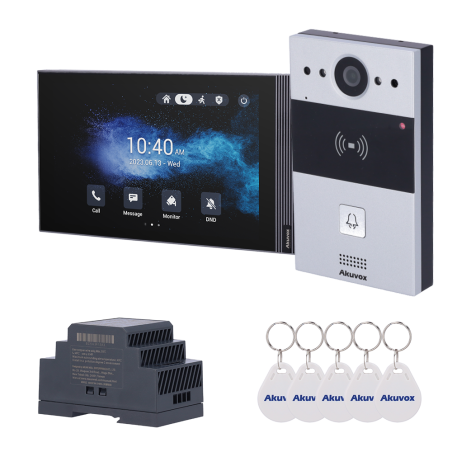 AK-KIT203 - Kit videocitofonico Linux - 2 fili & WiFi | Postazione esterna e monitor IPS - Audio bidirezionale Crystal Clear
