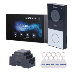 AK-KIT204 - Kit videocitofonico Linux - 2 fili & WiFi | Postazione esterna e monitor IPS - Audio bidirezionale Crystal Clear