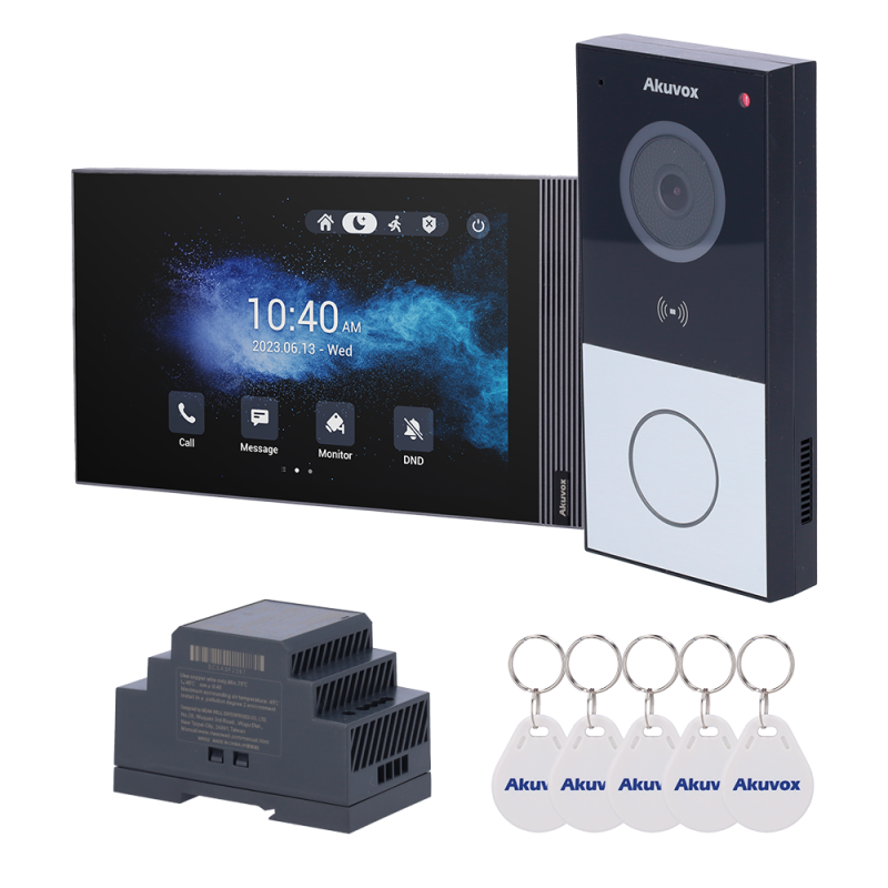 AK-KIT204 - Kit videocitofonico Linux - 2 fili &amp WiFi | Postazione esterna e monitor IPS - Audio bidirezionale Crystal Clear 