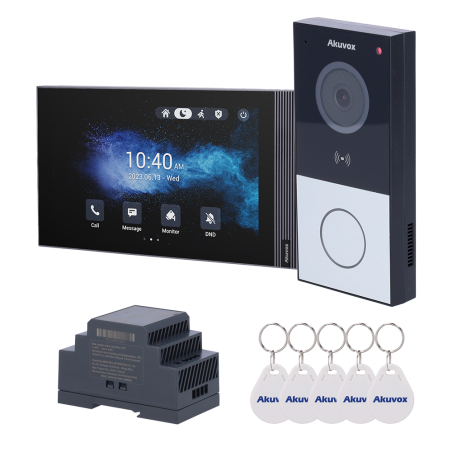 AK-KIT204 - Kit videocitofonico Linux - 2 fili & WiFi | Postazione esterna e monitor IPS - Audio bidirezionale Crystal Clear