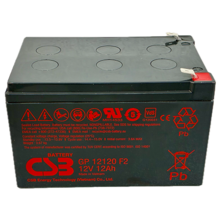 BATT-1212-CSB - Batteria ricaricabile CSB - Tecnologia al piombo-acido AGM - Tensione 12V - Capacità 12Ah - Per backup o uso dir