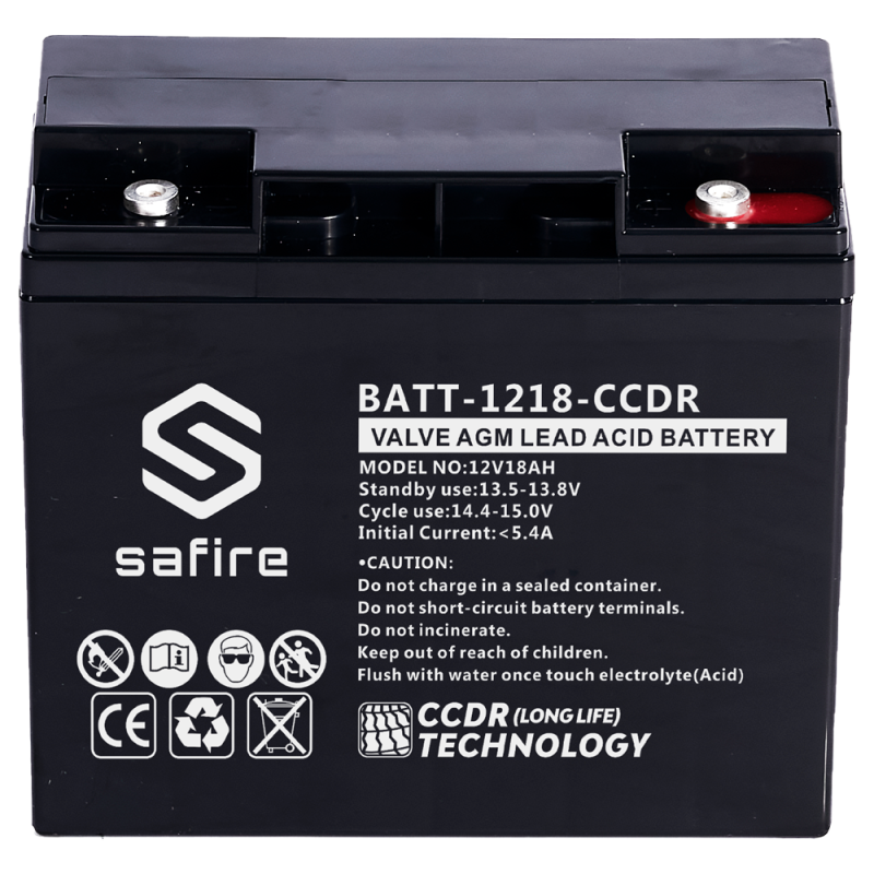 BATT-1218-CCDR - Batteria ricaricabile - Tecnologia piombo-acido AGM - CCDR - Tensione 12V - Capacità 18Ah - 167 x 77 x 182 mm /