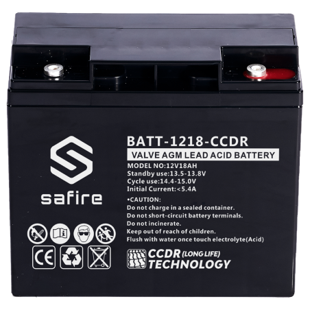 BATT-1218-CCDR - Batteria ricaricabile - Tecnologia piombo-acido AGM - CCDR - Tensione 12V - Capacità 18Ah - 167 x 77 x 182 mm /