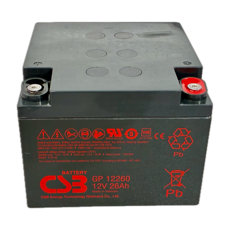 BATT-1226-CSB - Batteria ricaricabile CSB - Tecnologia al piombo-acido AGM - Tensione 12V - Capacità 26Ah - Per backup o uso dir