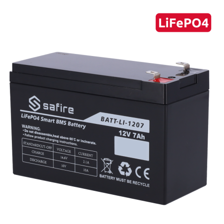BATT-LI-1207 - Batteria ricaricabile - Litio LiFePO4 - Tensione 12V - Capacità 7Ah - 3000 cicli - 151 (H) x 97 (I) x 65 (P) mm /