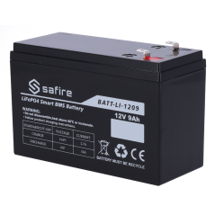 BATT-LI-1209 - Batteria ricaricabile - Litio LiFePO4 - Tensione 12V - Capacità 9Ah - 3000 cicli - 151 (H) x 97 (I) x 65 (P) mm /
