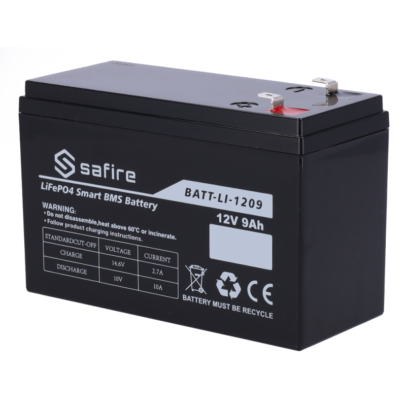 BATT-LI-1209 - Batteria ricaricabile - Litio LiFePO4 - Tensione 12V - Capacità 9Ah - 3000 cicli - 151 (H) x 97 (I) x 65 (P) mm / BATT-LI-1209 - Batteria ricaricabile - Litio LiFePO4 - Tensione 12V - Capacità 9Ah - 3000 cicli - 151 (H) x 97 (I) x 65 (P) mm /