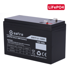 BATT-LI-1209 - Batteria ricaricabile - Litio LiFePO4 - Tensione 12V - Capacità 9Ah - 3000 cicli - 151 (H) x 97 (I) x 65 (P) mm /