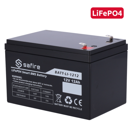 BATT-LI-1212 - Batteria ricaricabile - Litio LiFePO4 - Tensione 12V - Capacità 12Ah - 3000 cicli - 151 (H) x 99 (I) x 99 (P) mm 