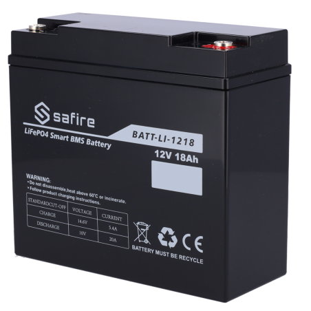 BATT-LI-1218 - Batteria ricaricabile - Litio LiFePO4 - Tensione 12V - Capacità 18Ah - 3000 cicli - 151 (H) x 99 (I) x 99 (P) mm 