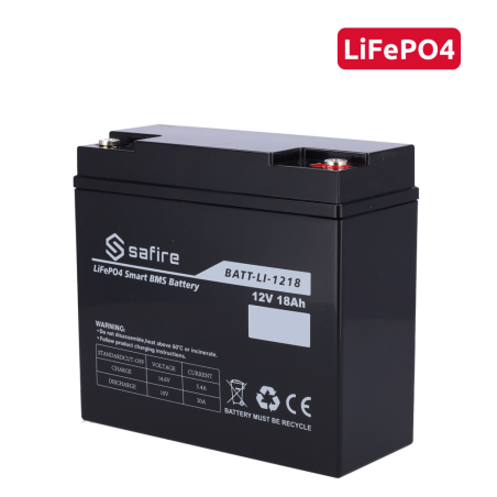 BATT-LI-1218 - Batteria ricaricabile - Litio LiFePO4 - Tensione 12V - Capacità 18Ah - 3000 cicli - 151 (H) x 99 (I) x 99 (P) mm 