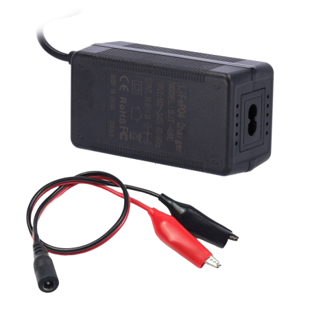 BATT-LI-CHARGER-5A - Caricabatterie per batterie al litio LiFePO4 - Uscita DC 14.6V / 5A - Ingresso AC - Indicatore LED dello st