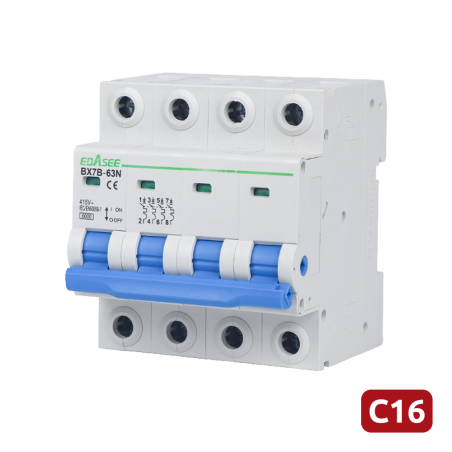 BX7B-63N-16A-4P - Interruttore magnetotermico - Corrente nominale 16A - 4 poli (installazioni trifase) - Curva di tipo C - Su gu