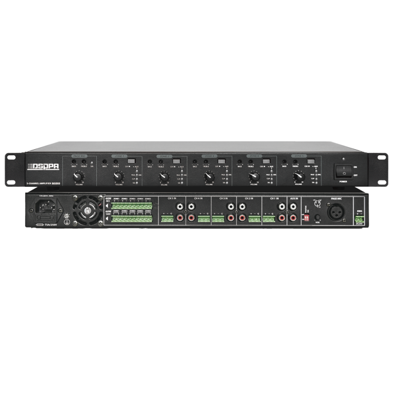 DSPPA-DA5060 - Amplificatore mixer - 5 canali - Potenza di 5x60W - Amplificazione 100V - Bassa impedenza 4-16Ω DSPPA-DA5060 - Amplificatore mixer - 5 canali - Potenza di 5x60W - Amplificazione 100V - Bassa impedenza 4-16Ω