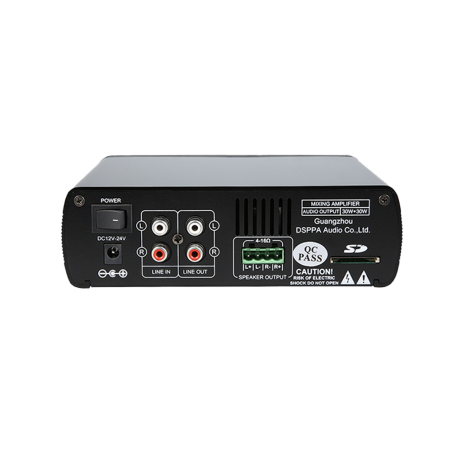 DSPPA-MINI60 - Mixer amplificato DSPPA - Stereo a bassa impedenza 4-16 Ω - 2 canali x 30 W / Classe D - 1 Microfono con registra
